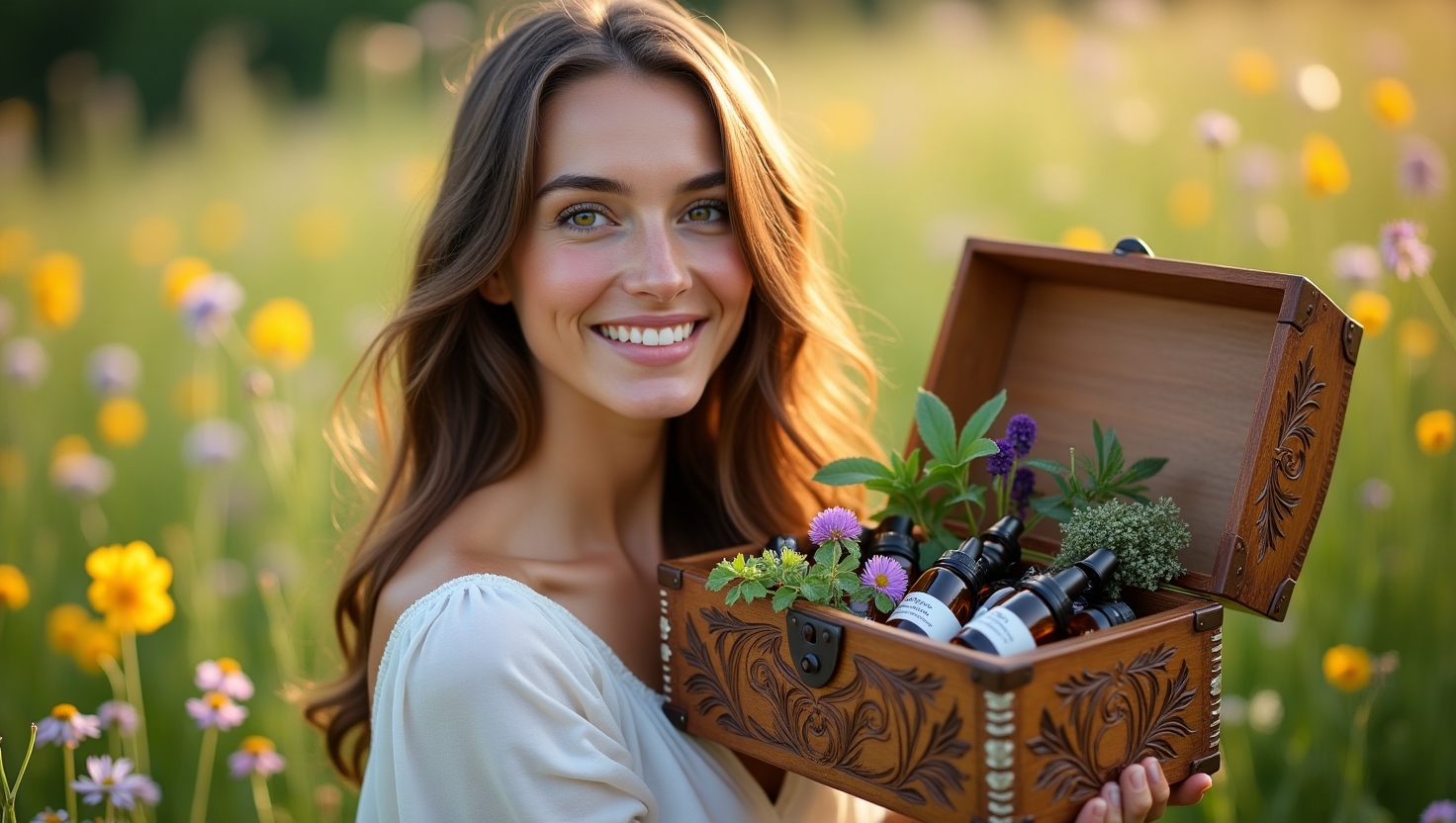 Uma mulher serena e sorridente